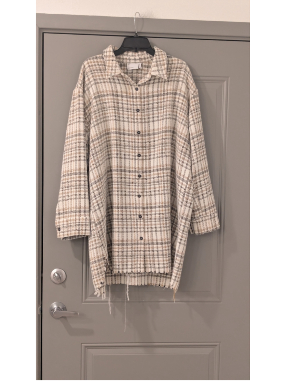 Women's ASOS Design Plaid Button Down Shirt, Size 14, Beige and Black